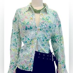 NWT -Cynthia Rowley Multicolor boho Floral Button Down Shirt